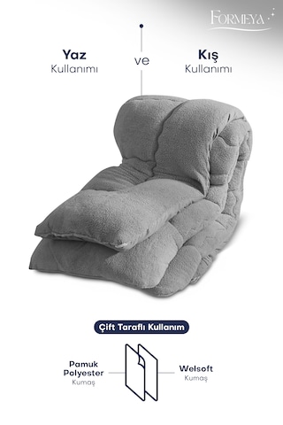 Formeya Lüx Çift Taraflı Welsoft Tek Kişilik Yorgan Gri