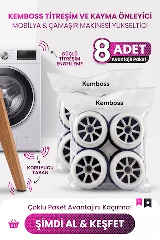 Çamaşır Makinesi Titreşim Önleyici Ve Yükseltici Ayak Seti 8 Adet Kaymaz, Gürültü Azaltıcı, Mobilya Yükseltici Açık Gri