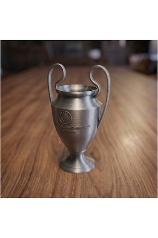 Futbol Severlere Özel Şampiyonlar Ligi Kupası Dekoratif Obje - Gümüş Renk Koleksiyonluk 15x15x9cm