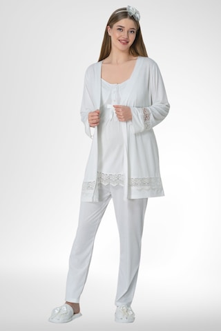 Mecit Pijama Mecit 6405 Sabahlıklı Lohusa Pijama Takımı Ekru