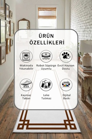 Çerçeve Klasik Boş Kahve Yıkanabilir Yolluk