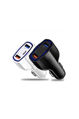 Honmex Siyah Araç Şarj Cihazı, Qc3.0 Hızlı Şarj, Çift Usb + Type-c Arayüzü, 12-24v Giriş, 5v/3.1a Çıkış