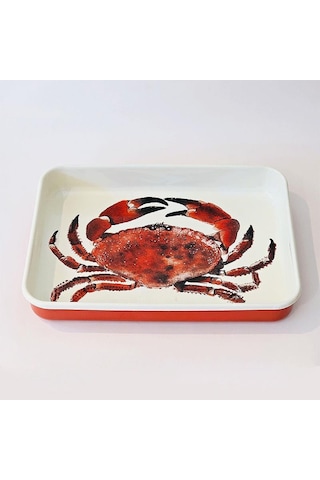 Emaye Dikdörtgen Fırın Tepsisi Yengeç Desenli Çok Renkli