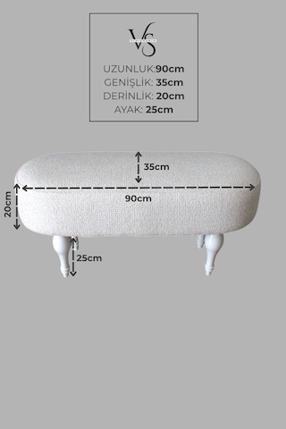Dikdörtgen Puf Craft Bukle Şönil Kumaş Beyaz Ahşap Ayaklı Modern Tasarım Krem