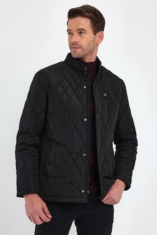 Sivaist Erkek Siyah Standart Fit Normal Kesim Içi Kürklü Dik Yaka Çıtçıtlı Dolgulu Desenli Overcoat-Siyah