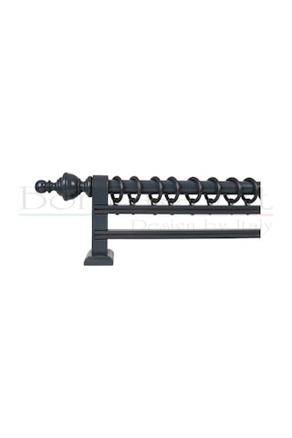Boni Modern Rustik Ahşap Rustik Perde Askısı Çift Raylı-antrasit 325 Cm Antrasit