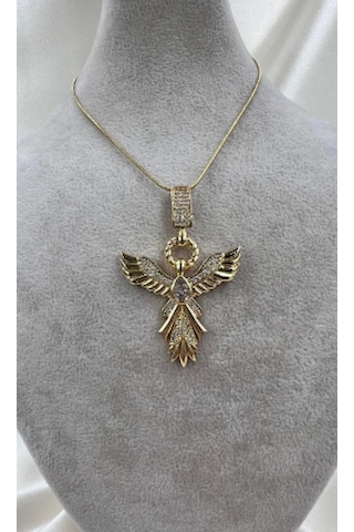 Bb Çelik Zümrüdü Anka Kuşu Kolye Altın - Beyaz