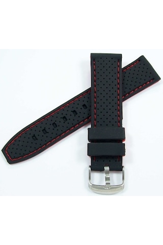 22Mm Kırmızı Dikişli Siyah Kauçuk Silikon Spor Saat Kordonu Kayış