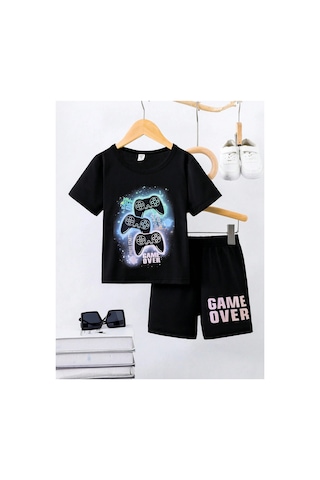 Ss Sinser Konsol Oyun Game Over Baskılı Şortlu Alt Üst Alt - Üst Çocuk Takım Renk:siyah