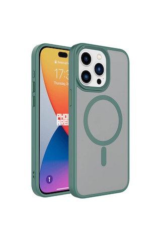 Ardemix Apple Uyumlu iPhone 15 Pro Mat Arka Yüzey Wireless Şarj Özellikli Flet Magsafe Kıl Yeşil