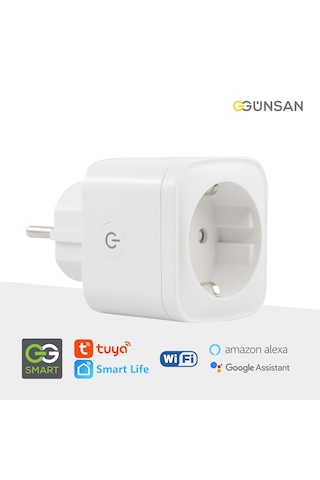 Günsan WiFi Akıllı Priz 16A | Enerji Takibi, Uzaktan Kontrol, Tuya Smart Life, Sesli Komut (Google Home & Alexa)