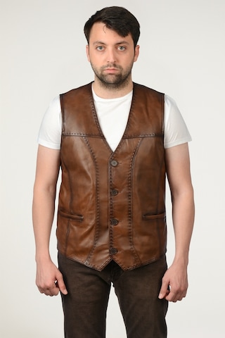 Derije Texas Hakiki Deri Erkek Taba Punto Dikişli Yelek