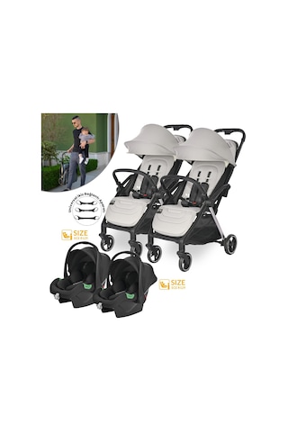 Lorelli Loret Otomatik Katlanan Kabin Boy İkiz & Travel Set Bebek Arabası - Grey