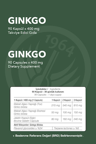Sepe Natural Ginkgo Biloba Mabet Ağacı Eki Full Potency 90 Kapsül x 400 MG