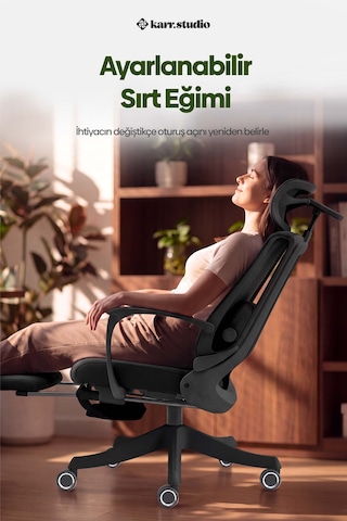 Yatomi Masajlı Ergonomik Çalışma Sandalyesi - Siyah