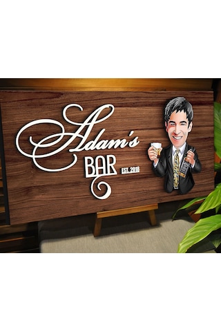 Bk Gift Kişiye Özel Karikatürlü Kabartma Tasarım Ceviz Ahşap Bar Tabelası, Home Bar Tabela, Rustik Ev Dekorasyonu, Duvar Dekoru-12