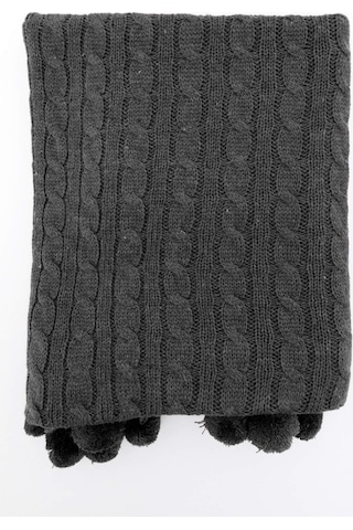 Biocotton Triko Ponponlu Örgü Tv Battaniyesi - Antrasit