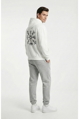 Nevermind Unisex Vegvisir Pusula Baskılı Sevgili Kombini Oversize Hoodie Seti Beyaz