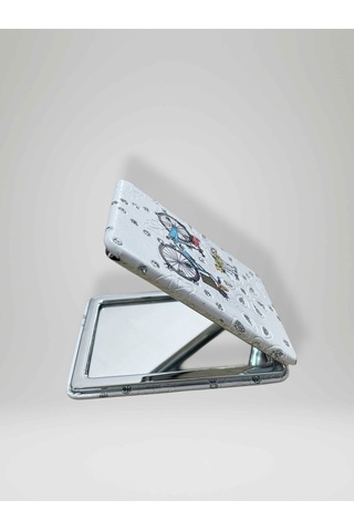 Işıltılı Bisiklet Temalı Çift Taraflı Cep Çanta Makyaj El Aynası 6cm X 9,5cm Kod:32