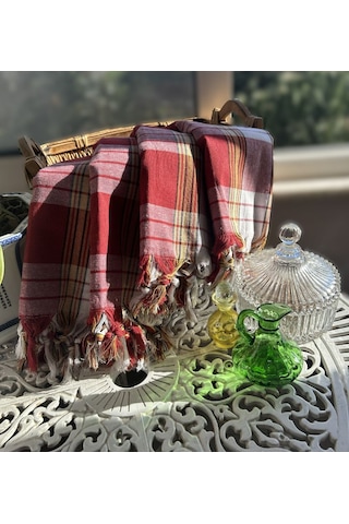 Klasik Hamam, Spa, Gelin Peştemal, %100 Pamuk Kırmızı - Siyah - Beyaz