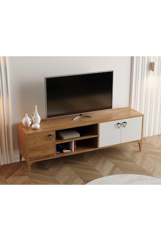Rivo Tv Ünitesi Legnano-beyaz Raflı Ve Kapaklı Modern Tasarım 150 Cm Ahşap - Beyaz