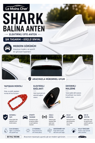 Hyundai Accent Blue Prime Elektrikli Oto Shark Balina Anten Beyaz Balık Sırtı Yapışkanlı