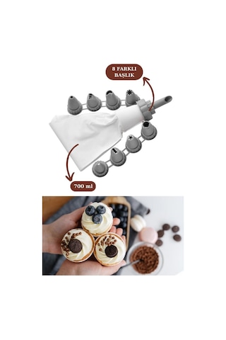 Silicolife 6’lı Airfryer Silikon Kek Muffin Kalıbı ve 8 Uçlu Krema Sıkma Torbası Duy Seti