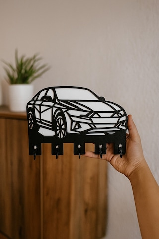 Geometrik Araba Figürlü Duvar Tipi Anahtarlık Askılığı Siyah - Beyaz