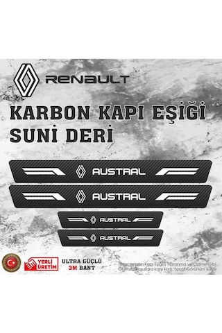 Renault Austral Uyumlu Deri Karbon Kapı Eşiği Koruyucu Bant 4 Adet