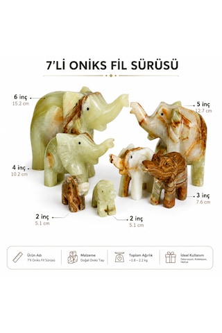 7 Li Doğal Oniks Fil Seti Dekoratif Taş Fil Biblo El Yapımı Feng Shui Şans Fil Sürüsü Ev Ofis Dekoru Yeşil