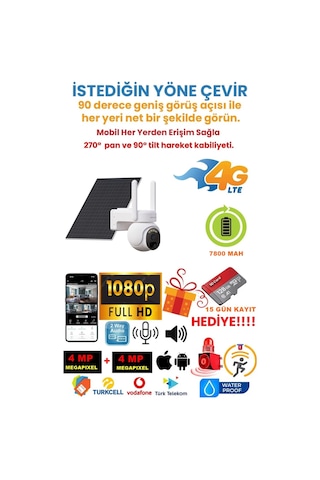 Alpsmart Solar Panelli, Güneş Enerjili, Sım Kartlı 4g, 4mp 128gb Ptz Güvenlik Kamerası Hareket Algılamalı