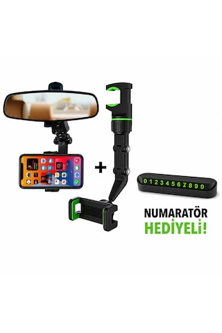 Dikiz Aynası Telefon Tutucu 360 Dönebilen Ayarlanabilir Araç İçi Telefon Standı + Numaratör Hediyeli -