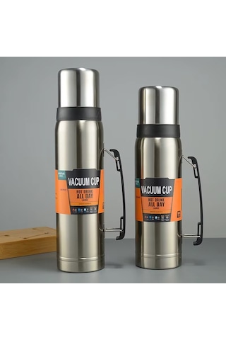 Kapris Çift Katlı Paslanmaz Çelik Kulplu Termos 1200 Ml Gümüş Kap-284 Inox