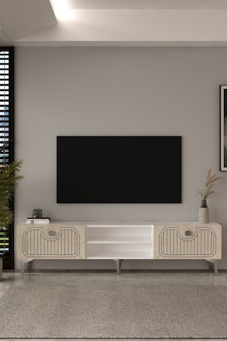 180dhdtsr3btg Hera Lazer Desenli Raflı Tv Sehpası,ünitesi Beyaz-traverten-gümüş