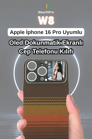 W8 Oled Dokunmatik Akıllı Ekranlı Apple Uyumlu iPhone 16 Pro Karbon Ultra İnce Cep Telefonu Kılıfı