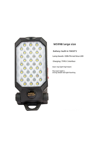 Suofeng Usb Şarjlı Manyetik Cob Çalışma Lambası - 2400mah Pil, Enerji Göstergeli, El Feneri Ve Tamir Işığı W599b Çok Renkli