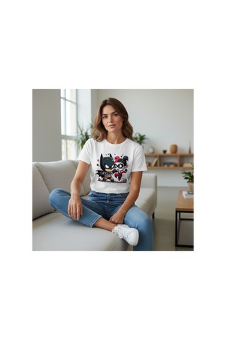 Urbantrendstore Unisex Batman Anime Oversize Fit Rahat Geniş Salaş T-shirt Günlük Tişört Beyaz