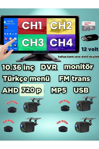 Dvr Ekran Ve 4 Ad. Ahd 720p Nesne Tanıma Sesli İkazlı Kamera Seti