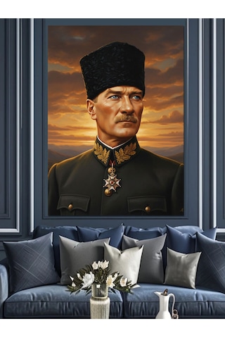 Kalpaklı Mustafa Kemal Atatürk Dekoratif Kanvas - Mdf Ahşap Tablo