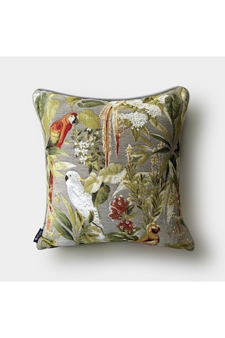 "jungle" Dokulu Desenli Kırlent Kılıfı - 45x45 Yeşil - Gri - Beyaz