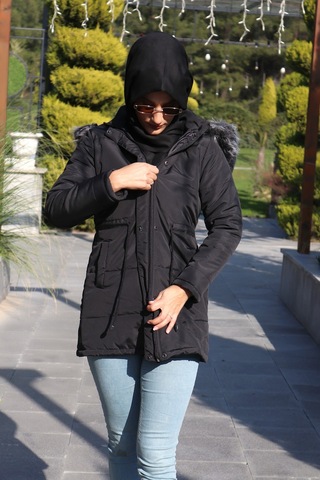 Sacrosa Kışlık Yaka Kürklü Uzun Kadın Şişme Tesettür Mont Çok Renkli
