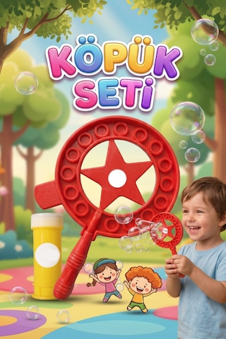 Yıldızlı Dev Baloncuk Seti 3 Parçalı Özel Köpük Suyu Solüsyonlu 35,5cm Eğlenceli Köpük Oyun Seti Kırmızı