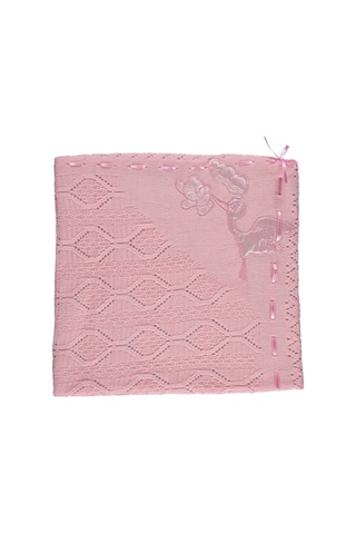 Triko Bebek Battaniye Leylek Nakış Astarlı Yenidoğan Bebek Battan Pembe