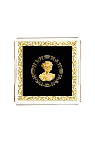 Siyah Büst Detaylı Pleksi Tepsi - 25x25cm