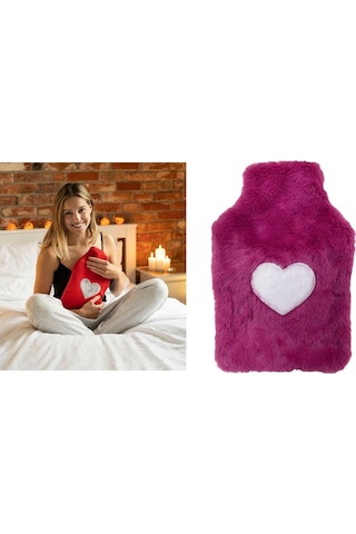 Sıcak Su Torbası Peluş Kalpli,koyu Pembe Termofor 27x17x2cm 1 Litre Pembe