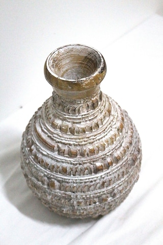 Ahşap Dekoratif Vazo 25cm Bej