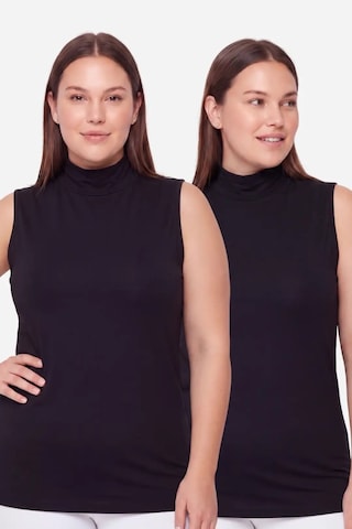 Terrien Özel Üretim Tekstil Stilli Temel Kadın Büyük Beden Balıkçı Yaka Kolsuz Body Siyah 2'li Paket Siyah-2