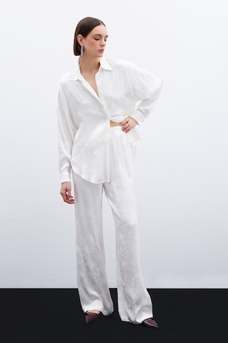 Sateen Jakarlı Saten Pantolon - Ekru-136050 Ekru