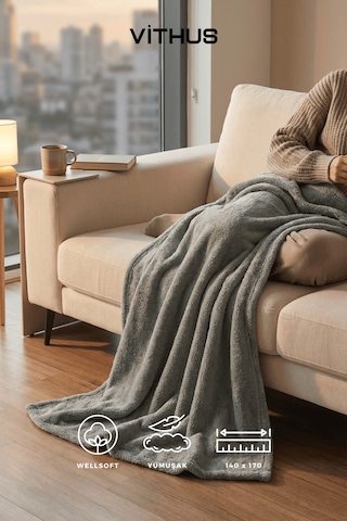 Wellsoft Tv Battaniyesi Peluş Polar Ultra Yumuşak Battaniye 140x170 Cm Duman Yeşili