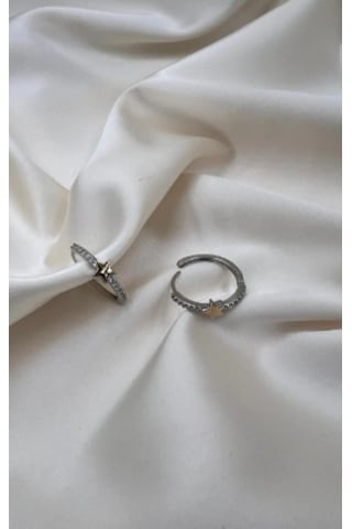 Bb Çelik Yıldız Detay Taşlı Halka Küpe Altın - Beyaz